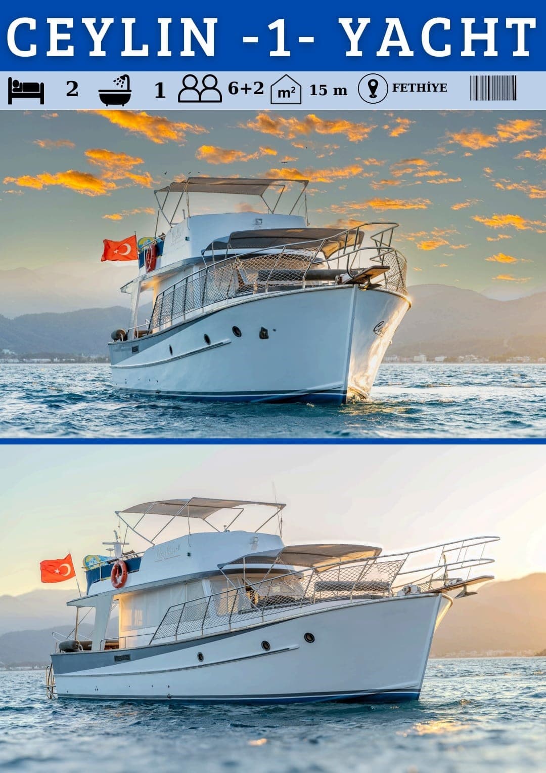 Fethiye Çıkışlı 14 Metrelik Trawler Marka Motoryat ile Unutulmaz Deniz Turları